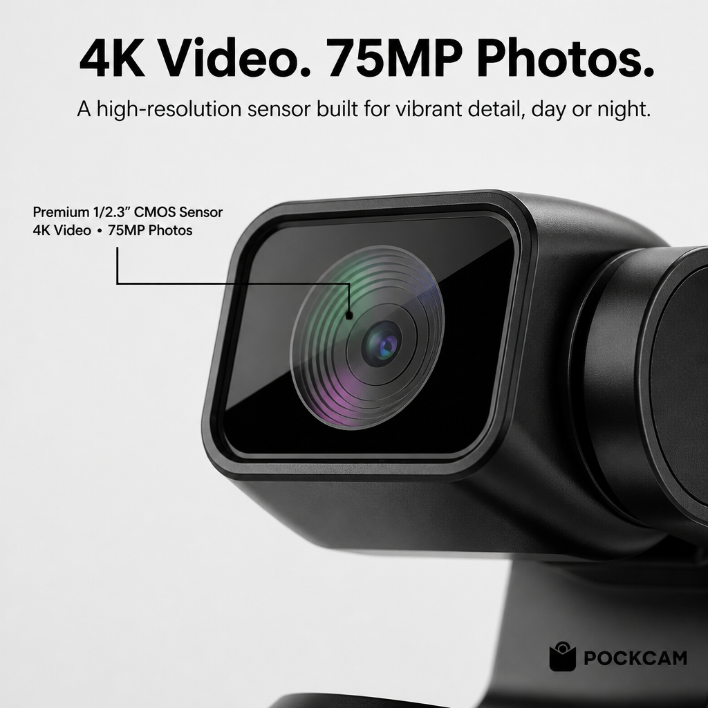 Pockcam 4K video and 75MP photo sensor close-up