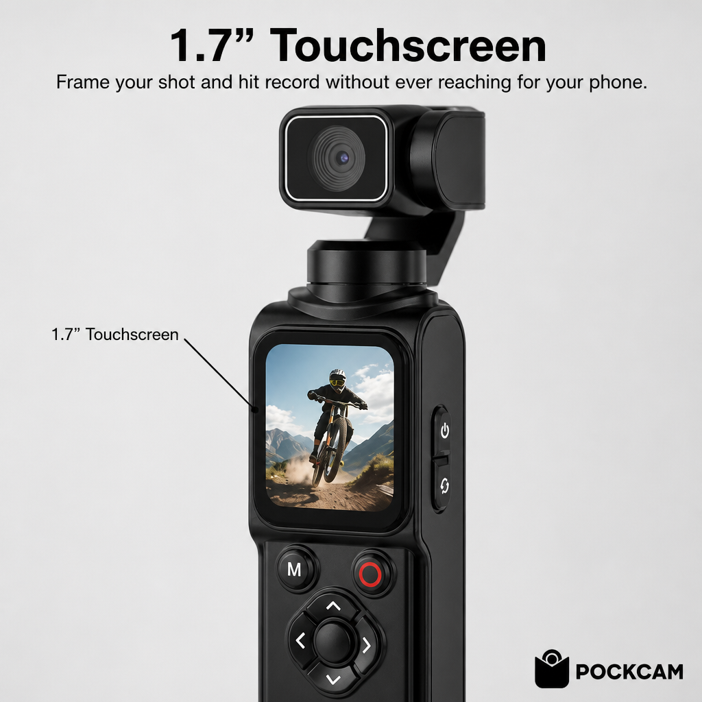 Pockcam 1.7 inch touchscreen control close-up