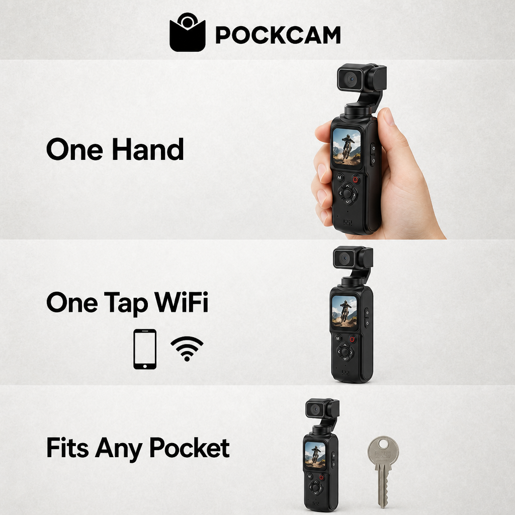 Pockcam one-hand, one-tap WiFi, pocket-sized feature summary